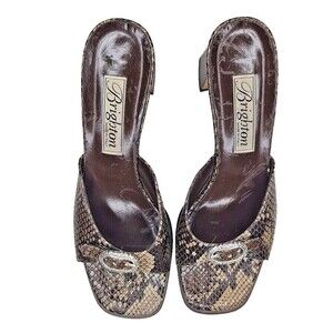 Brighton Women's Tan Leather France Snakeskin Pattern Peep Toe Heels Sz US 8 M